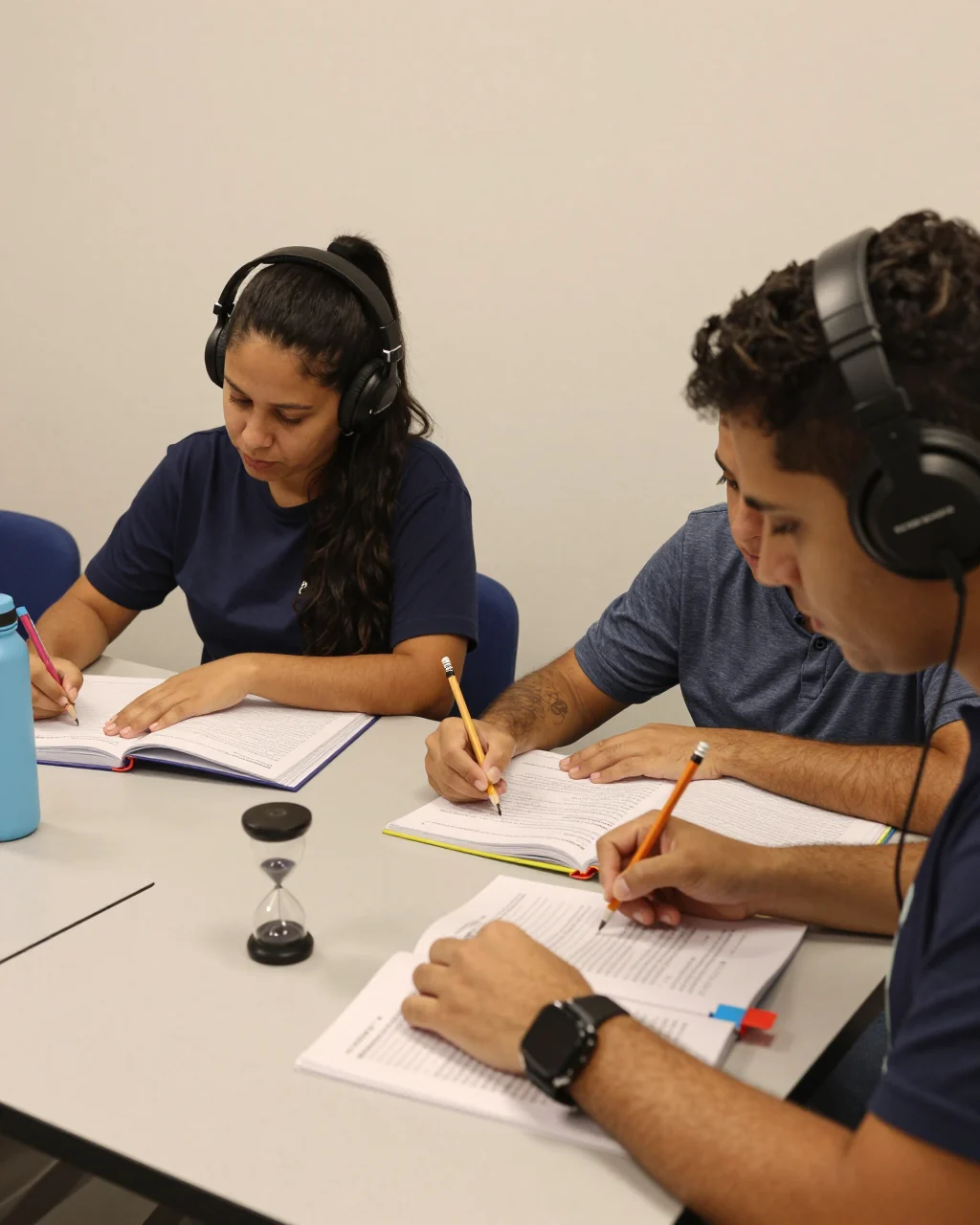 Aluno do IELTS revisando um roteiro de estudo da Banda 7 com notas do módulo