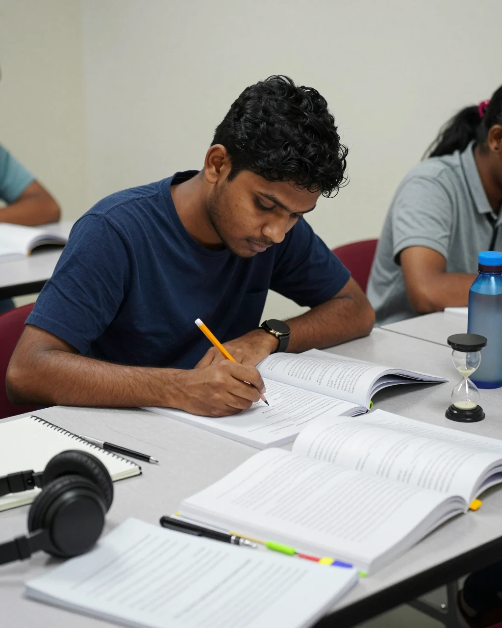 IELTS ඉගෙන ගන්නා Modu ඉගෙනුම් කණ්ඩායමක් සමඟ වාදක කණ්ඩායමක් සමාලෝචනය කරයි සටහන්