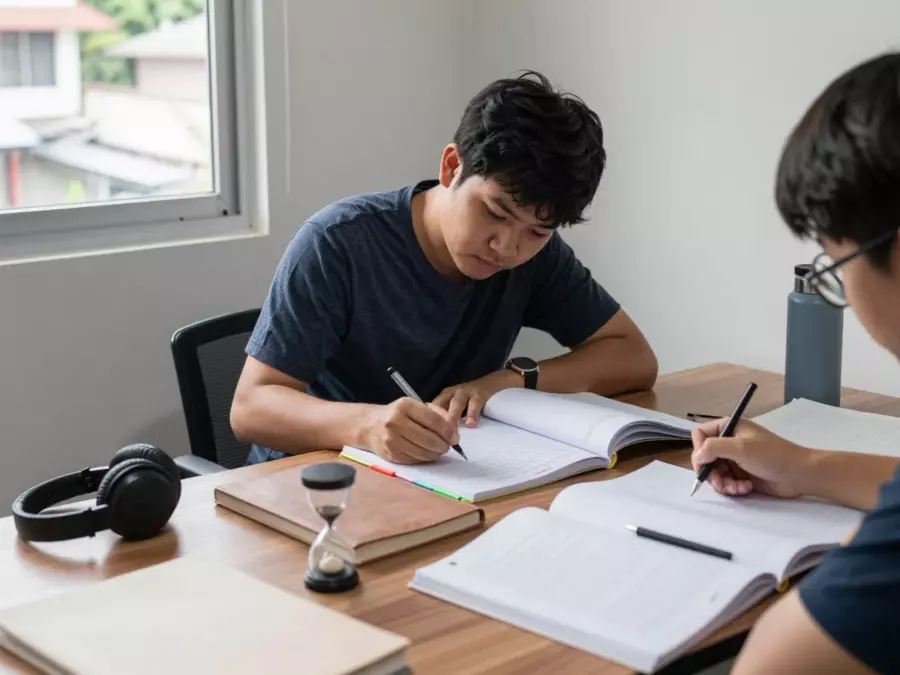 ห้องเรียน IELTS ขนาดเล็กที่มีผู้เรียนตามตารางบทเรียนที่แน่นอน