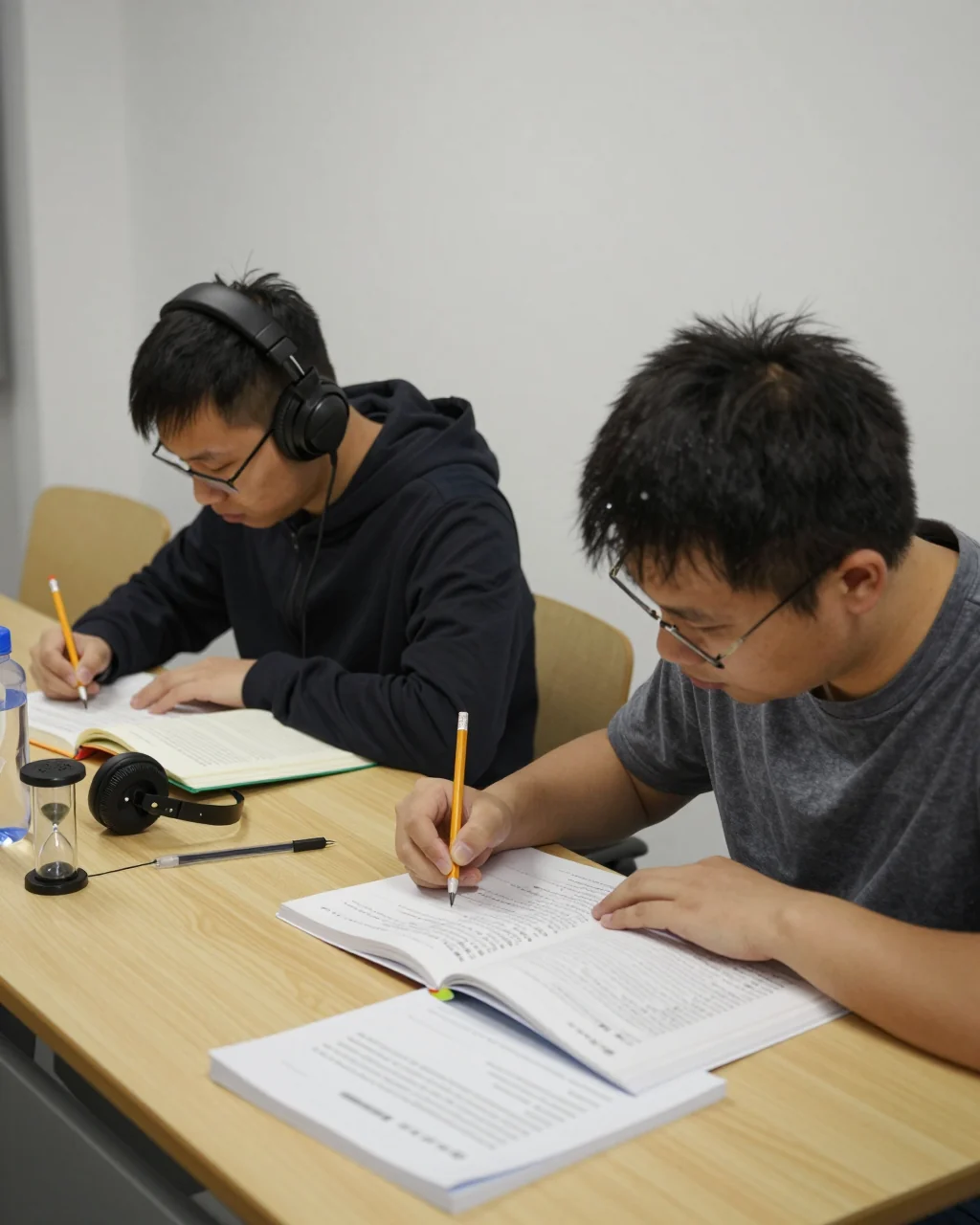 使用耳机和雅思听力的学生包含有条理的笔记的工作表